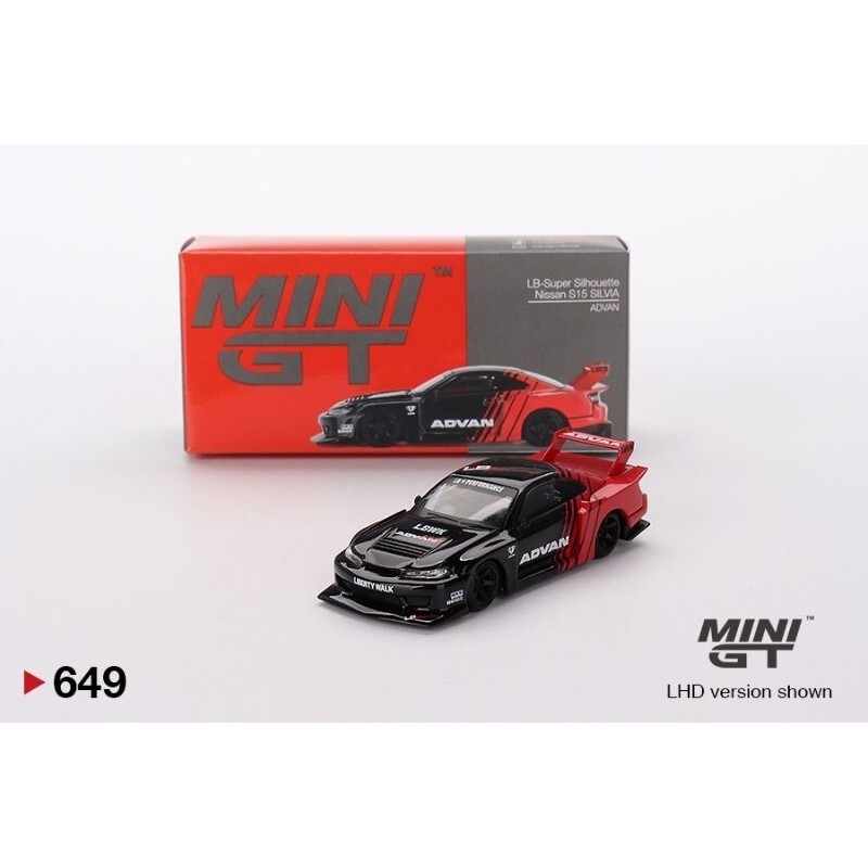 Mini gt s15 LBWK ミニカー MINI GT 649 LB-Super Silhouette Nissan S15 Silvia Advan RHD