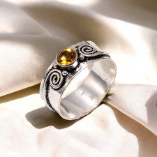 Natural Spessartite Garnet Gemstone Band Vintage Ring Size 9 925 Sterling Silver