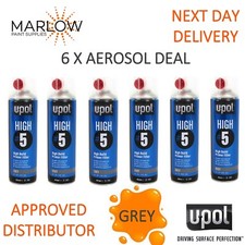 6 x U-POL High#5 Build Primer Aerosol 450ml - Grey | Fast Drying, Easy Sanding