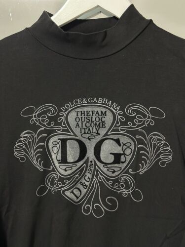 Vintage Dolce & Gabbana Glamour Clover Velour Big Logo Long Sleeve Woman Size L - Picture 2 of 7