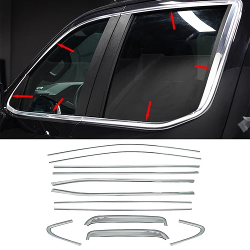 12Pcs Window Sill Strips Decor Trim Chrome For 2020-2024 Chevy Silverado 1500
