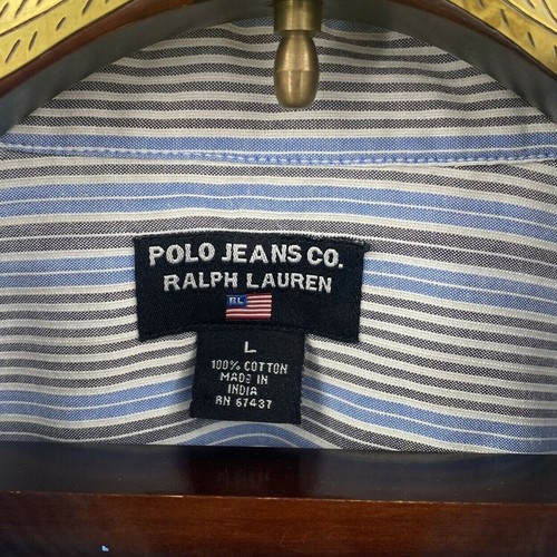 Polojeans Co. Ralph Lauren gestreift blau grau Shirt Oberteil Knopfleiste Größe Large - Bild 3 von 4
