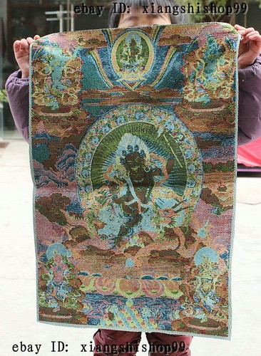 Panno buddismo tibetano cavalcata seta drago bianco Jambhala ricchezza dio Thangka Thanka - Foto 5 di 5