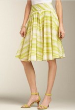 New 89 Talbots Flowy A Line Skirt 2 Flared Watercolor Cotton NWT Green Yellow