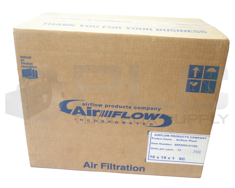 BOX OF 12 NEW SEALED AIRFLOW PRODUCTS AFP2000-01399 AIRFLOW PLEAT 16 x 19 x 1