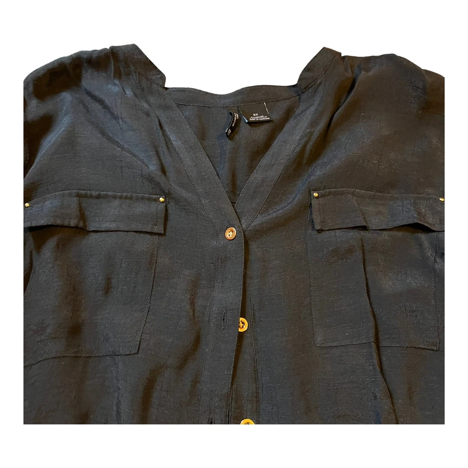 Blusa Top New Directions Para Mujer 3x Abotonada Negra Sólida Manga Larga Camisa Foto 2 de 4