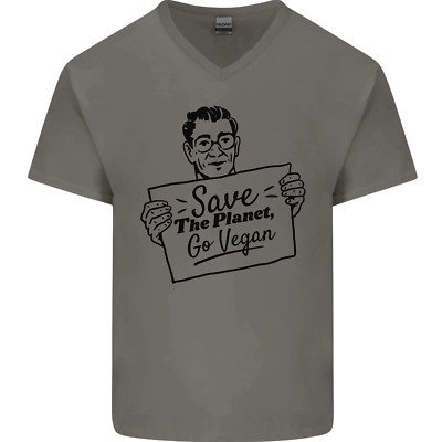 Save the Planet Go Vegan Global Warming Herren T-Shirt V-Ausschnitt Baumwolle