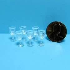 Dollhouse Miniature White Wine Filled Crystal Cut Glasses Set of 6 FA40322