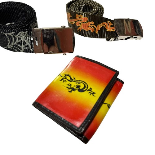 Vintage Boys Web Belts And Wallet Tribal Dragon Spider Web Kids 90s - Picture 2 of 13