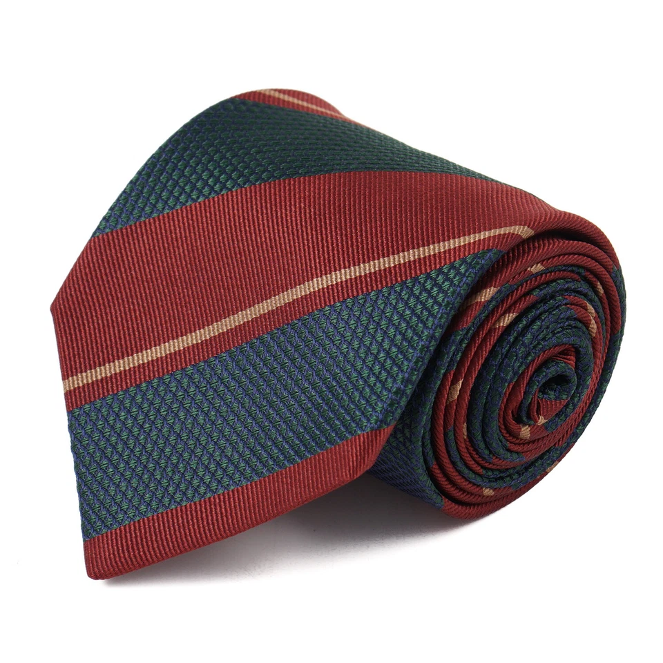 Luigi Borrelli Napoli Green-Navy, Red, and Orange Striped Silk Tie NWT - Image 2 of 4