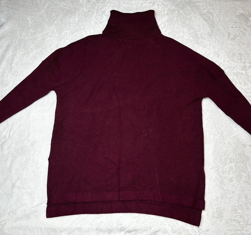 Lillsory Women L Mauve Turtleneck Oversize Batwing Sleeve Split Hem Knit Top
