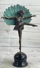 Charleston Peacock Flapper Dancer Girl Art Deco Bronze Sculpture by Pelliers