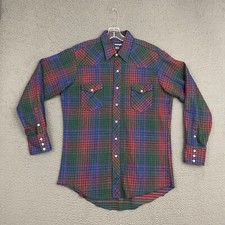 Vintage Wrangler Flannel Shirt Mens 16.5-34 X Long Tails Plaid Pearl Snap Rodeo