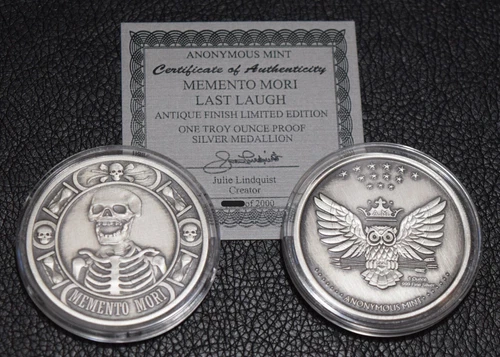 1 oz Antique Memento Mori Silver Round Proof (New)