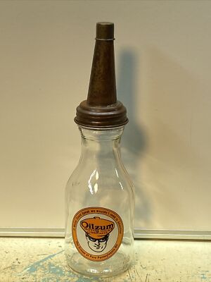 Oilzum Motor Oil Bottle Spout Cap Glass 1 Quart Vintage Style Gas Station