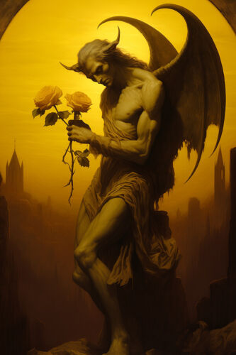 IMPRESSION DE BEAUX-ARTS DE L'ANGE DÉCHU, œuvre d'art sorcière, décoration murale démon, gothique occulte - Photo 1 sur 5