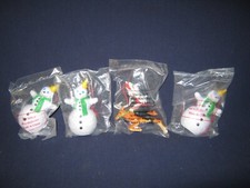 FOUR 4 JACK IN THE BOX CHRISTMAS ORNAMENTS-SNOWMEN-REINDEER-SEALED-FREE SHIP