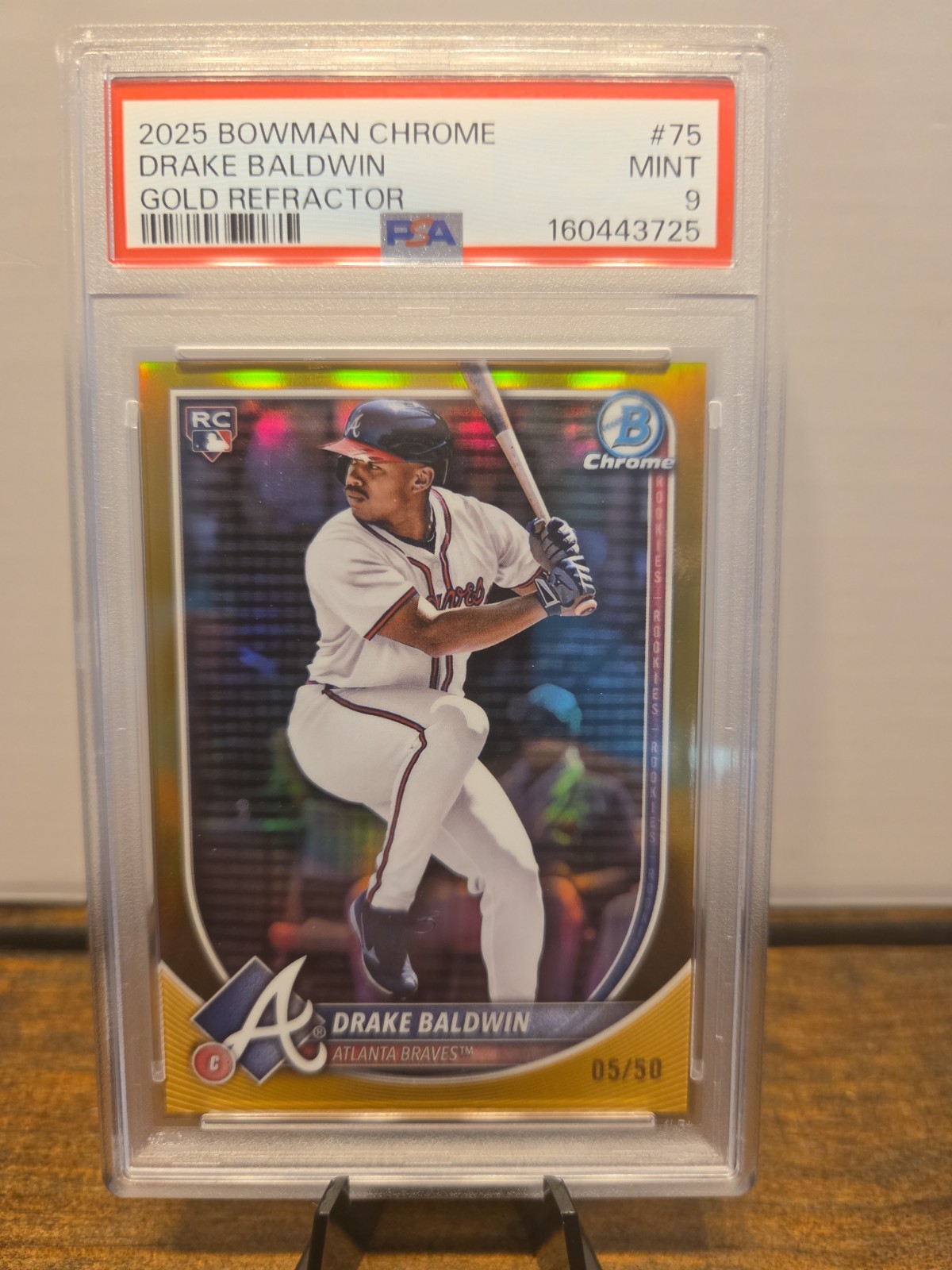 2025 Bowman Chrome Drake Baldwin Gold Refractor /50 PSA 9 RC view 1