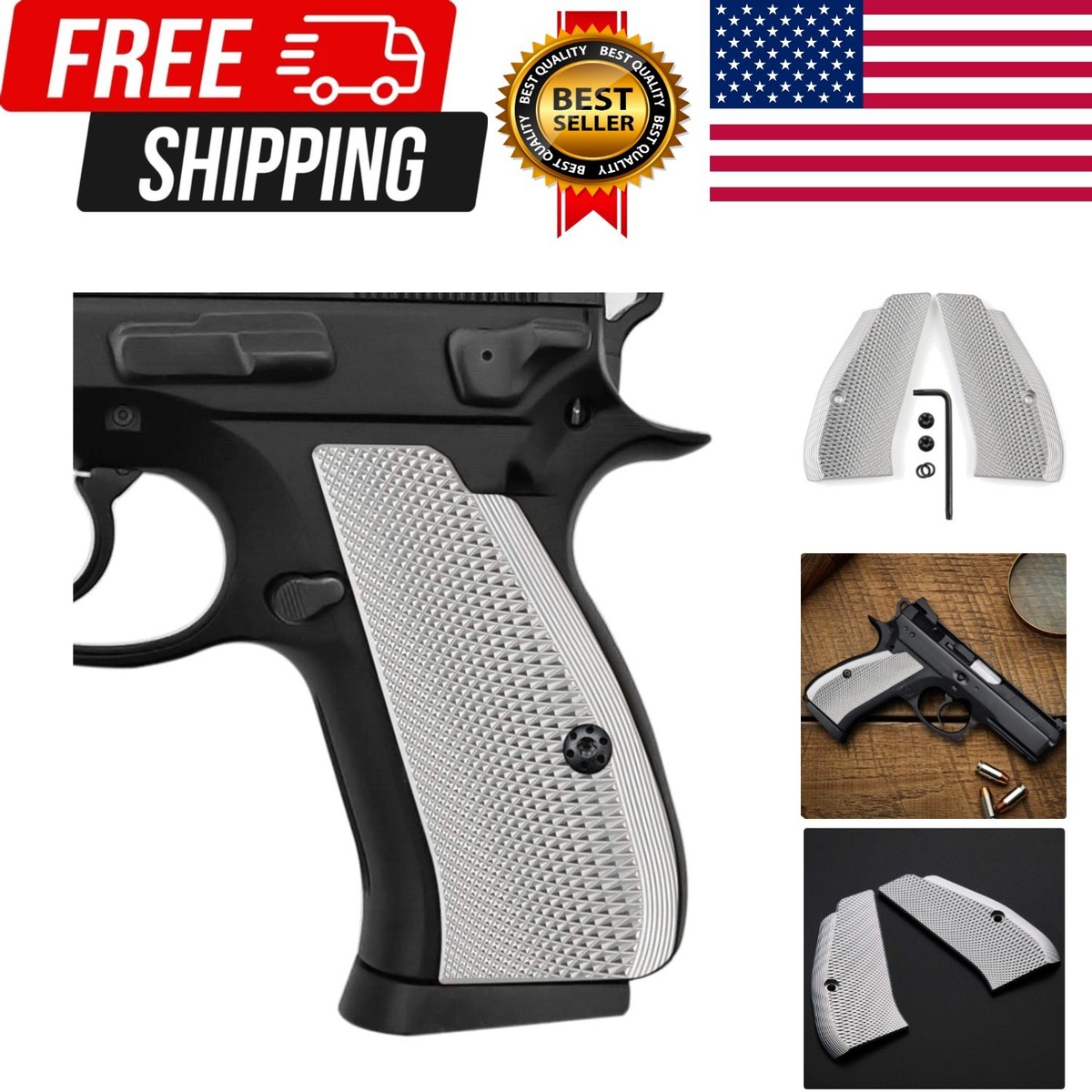 Crips☆17インチ　メッキ　PT1　お持ち込み☆ Aluminum Grips for CZ 75/85 Compact, CZ P-01, P100, C100，T100