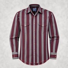 Wrangler Cowboy X-Long Tails Mens 15.5x34 Western Vintage Pearl Snap Striped
