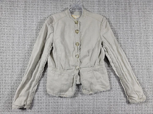 Giacca donna Michael Kors con frange e bottoni kaki 100% lino taglia 6