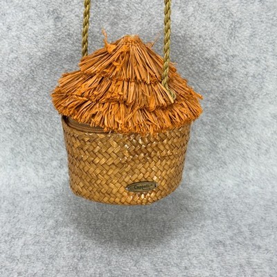 VTG Y2K Cappelli Strawworld Novelty Hut Crossbody Bag Small Brown Tiki Tropical