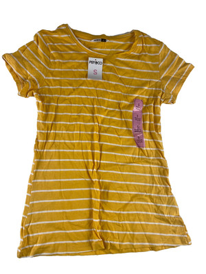 Pep&co Damen Top UK Gr. Small gelb-weiß gestreift Kurzarm Rundhals 