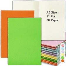 12 Pack Blank Notebook A5 Plain Paper Notebook Multipack 21x14cm 60 Pages Kraft