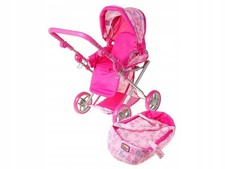 Puppenwagen tiefer Wagen für Puppen, aus Holz, mit Verdeck, Babyschale, Korb