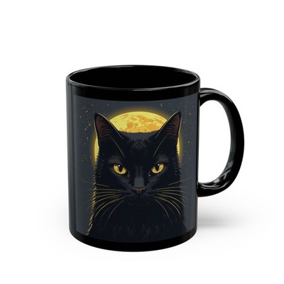 Black Cat with Moon Mug 11oz Coffee Cup Gift for Women Cat Lovers