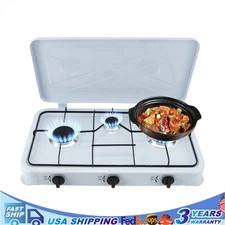 White 3 Burners Gas Stove Rectangular Gas Cooktop Cast Aluminum with Hose