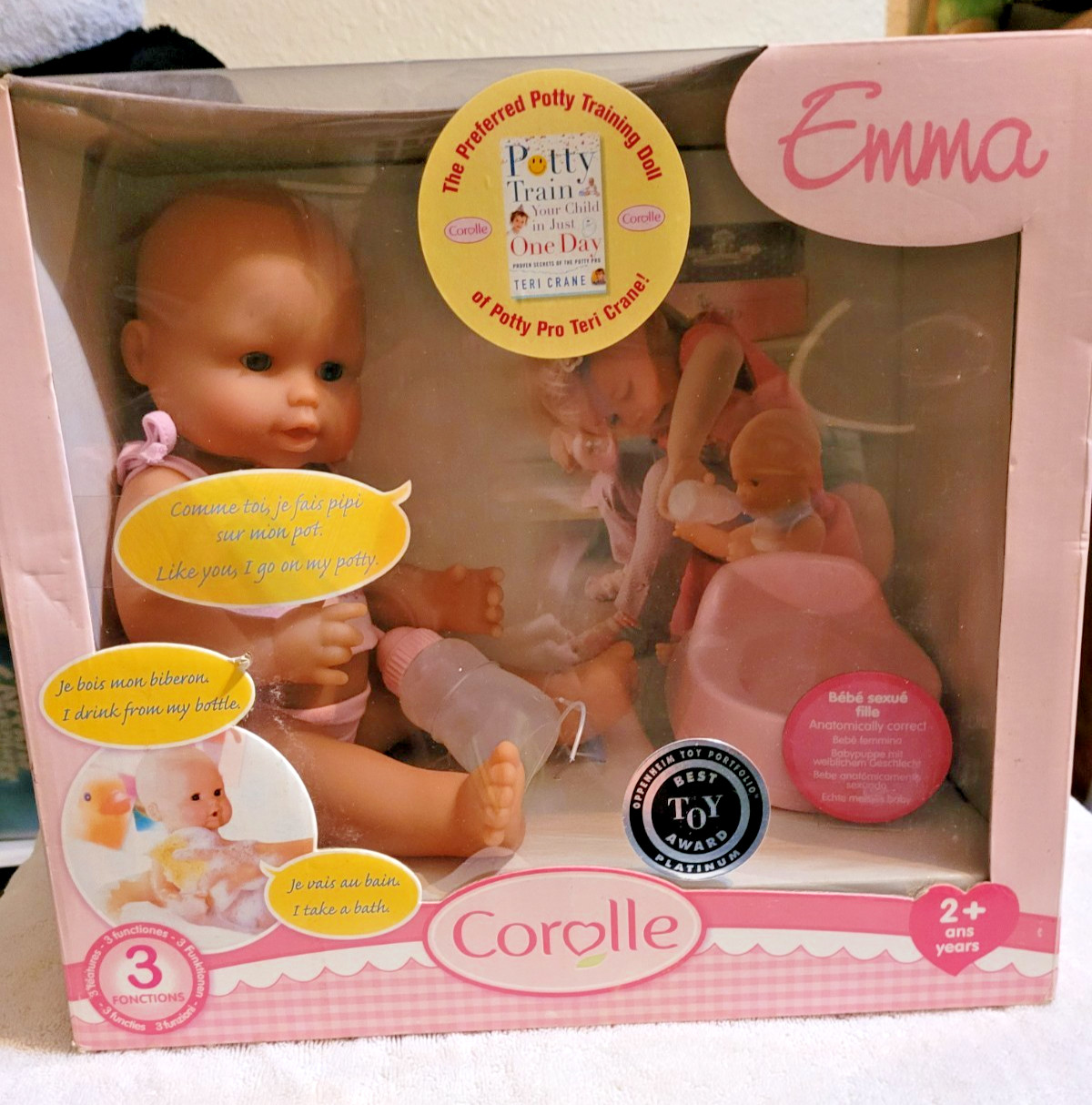 Corolle Potty Train baby doll Emma-DRINK AND WET BATH BABY-brand new