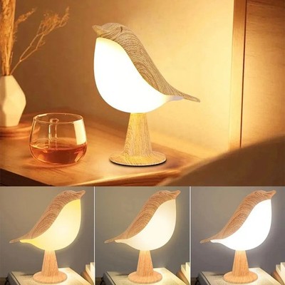 LED Magpie Night Lamp   Wooden Bird Touch Light Home Decor