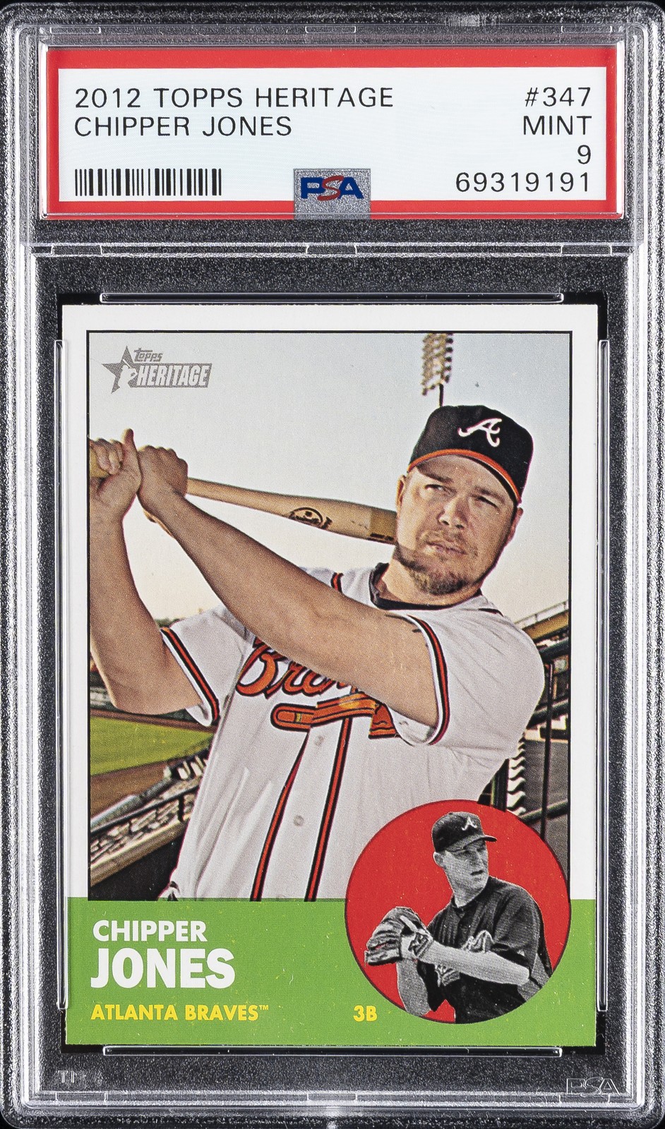 2012 TOPPS HERITAGE #347 CHIPPER JONES PSA 9