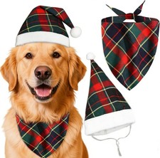 Dog Cat Santa Hat with Scarf Outfit for Puppy Kitten Christmas Party Costume