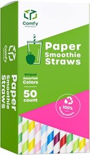 Comfy Package 50 Count 10 mm Jumbo Paper Smoothie  Boba Straws - Biodegradabl