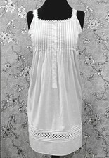 SoieRose SR-1215 Victorian Cotton Nightgown   Sleeveless Lace Trim Pintuck Front