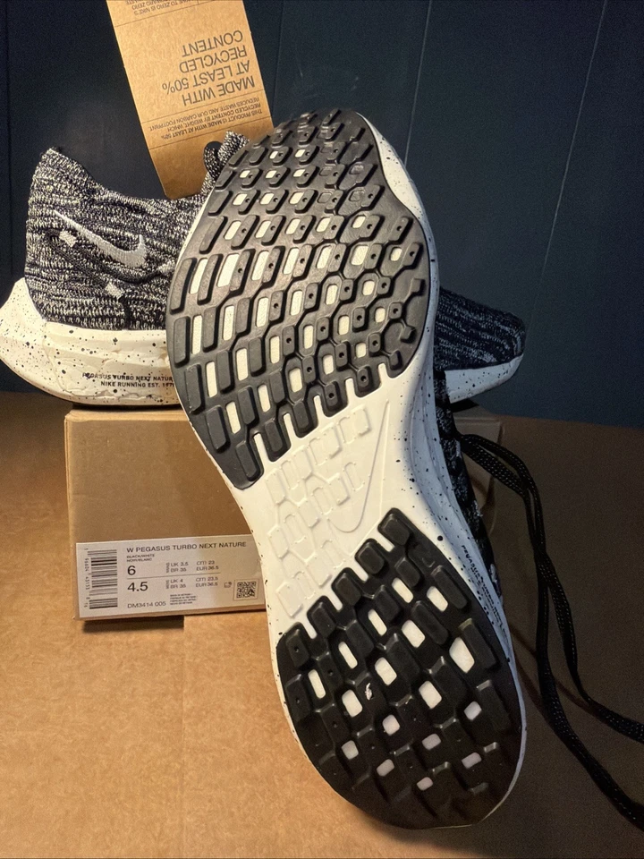 Nike Pegasus Turbo Next Nature DM3414-005 Women’s 6 Black White Running NEW - Image 3 of 4