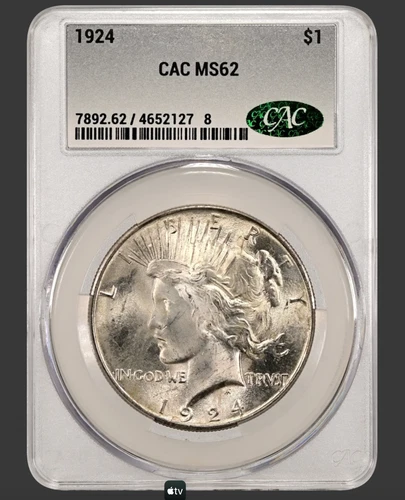 1924 Peace Dollar – CACG MS-62   – UNC CACG ! - SILVER !