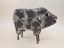 Metal PIG Sculpture Scrap Art Figurine Tan Primitive Rustic Tin Decor 8"W, 6"T