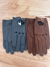 LIBO Genuine Leather Driving Gloves Brown and Grey New In Box