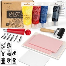Linocut Kit for Printmaking, 39pcs Linocut Tools Kit with 5 Color Ink