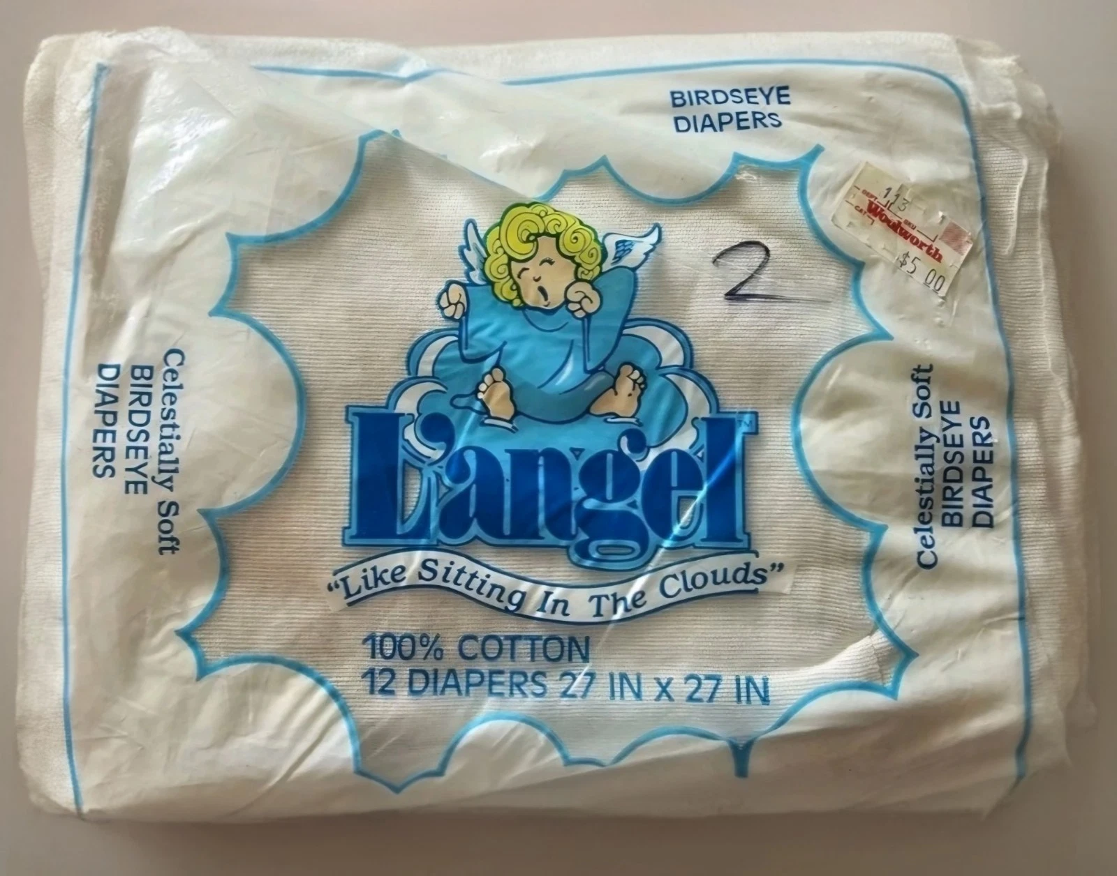 RARE L'ANGEL Cloth Diapers Birdseye Diapers Original Cut size 27x27 Pack 12 NOS