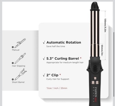 Automatischer Lockenstab Zange rotierend Titanschaft 25 mm für französische Wellen