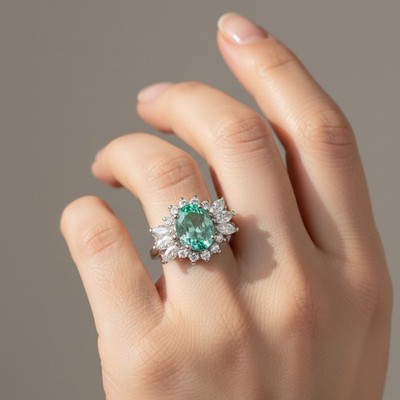 Radiant Neon Green Emerald Oval 1.02Ct 925 Sterling Silver Fine Jewelry Rings