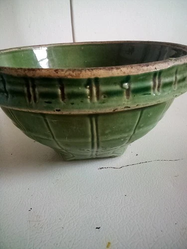 McCoy Vintage Olive Green Bowl Windowpane Design  Mixing Bowl #8