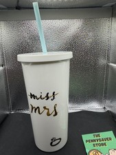 Kate Spade 'miss to mrs' White & Gold Bride Tumbler Cup Straw