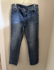 Maurices Women  s Straight Jeans Blue Medium Wash Denim Stretch 5-Pocket Zip