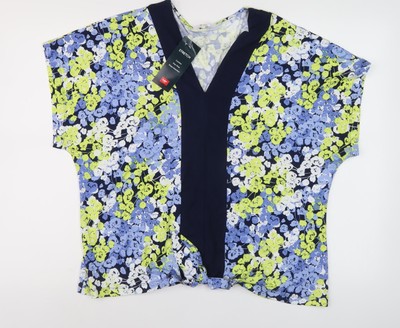 Cotton Traders Damen blau Blumenmuster V-Ausschnitt Top Größe 16