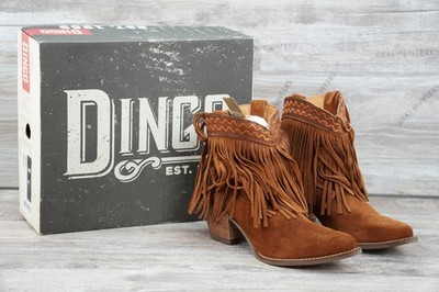 Dingo Womens Tapadero Southwest Fringe Snip Toe Casual Boots Mid Heel 2-3DI2181
